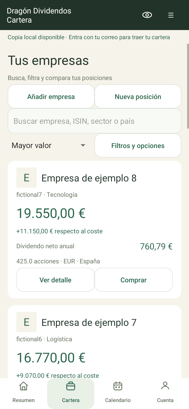 Tarjetas de empresas en Android